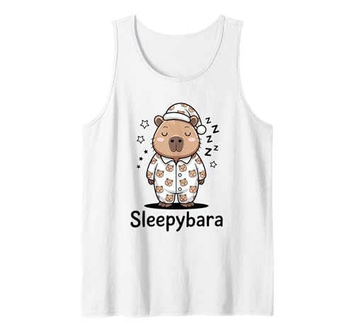 Animals Graphic Sleepybara Cute Cozy Capybara Pajama White Camiseta sin Mangas