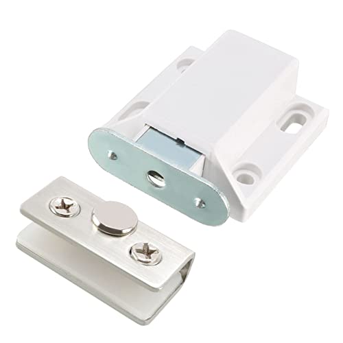 METALLIXITY Picaporte Magnético (8-10mm Grosor Cristal), Bisagra Pivotante Plástico para Puertas Armarios Cocina, Blanco Plateado