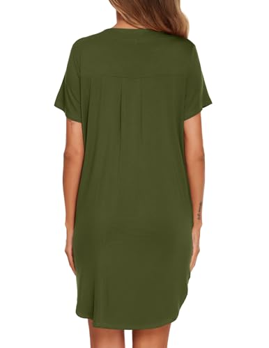 Image of Ekouaer Women V Neck Button Down Nightgown