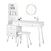 WOLTU Tocador Mesa Cosmética con Taburete Tocador de Maquillaje con Espejo, 4 Cajones y 1 Mesita de Noche con estantería, 100x38cm Blanco MB6081ws