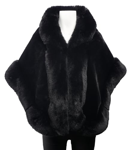 ELFJOY Women Faux Fur Coat Winter Faux Fur Wrap Soft Versatile Outwear Wedding Bride Cloak Cape for Evening Party4