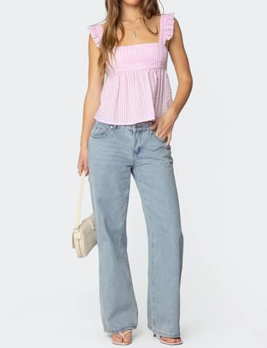 Women Teens Y2k Babydoll Tank Top Lace Trim V Neck Ruffle Flowy Crop Cami Top Summer Preppy Clothes Streetwear4