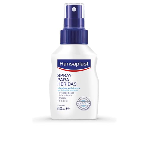 Hansaplast Spray para Heridas, limpiador antiséptico mediante irrigación mecánica, spray desinfectante protector, incoloro y respetuoso con la piel, 1 x 50 ml