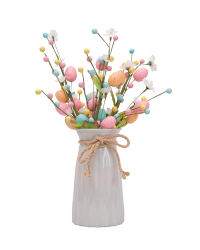 RIRDGLSY Artificial Easter Floral Stems - Set of 3 Easter Egg & Berry Spray Stems Pastel Spring Flower Twig Branches with Speckled Eggs for Centerpiece Vase Arrangement Wreath & Table Decor