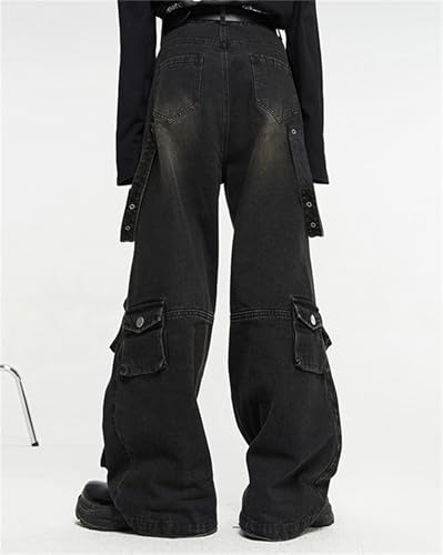 Multi-Pocket Jeans Retro High Street High Waist Jeans Casual Wide Pants Hip Hop Loose Straight Leg Jeans4