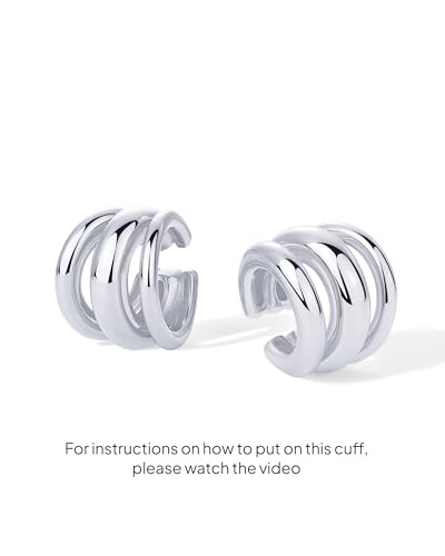 Image of PAVOI 14K Gold Plated 925 Sterling Silver Round Huggie Ear Cuff Earrings for Women | Clip On Cartilage Cuff Earrings