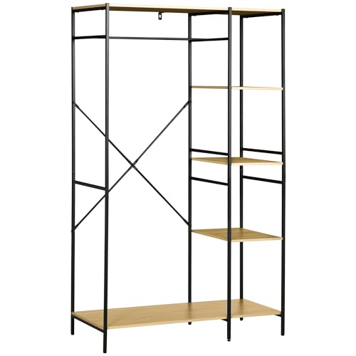HOMCOM Penderie portant à vêtements style industriel en métal avec tringle et 4 étagères - dim. 100L x 46L x 170,5H cm