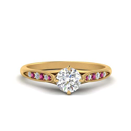 Image of Choose Your Gemstone Compass Point Ring Yellow Gold Plated Round Shape Vintage Engagement Rings Ornaments for Wife Symbol of Love Clarity Comfortable US Size 4 to 12