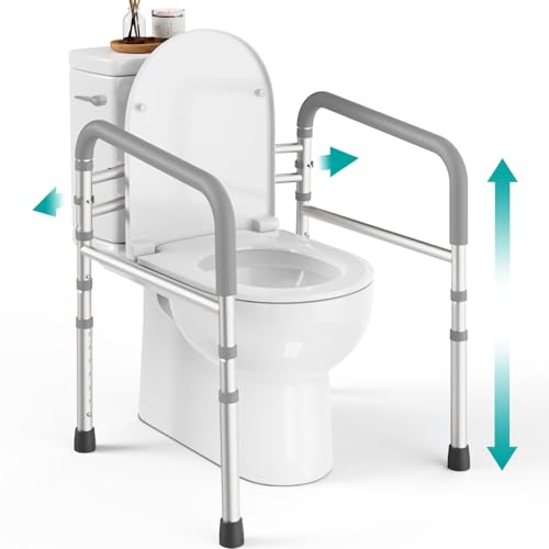 PELEGON Toilet Safety Rails (350 lb) - Adjustable Toilet Safety Frame & Rails Toilet Safety Rail for Elderly Adults Toilet Handles for Seniors Toilet Bars for Elderly Disabled & Handicap - Grey
