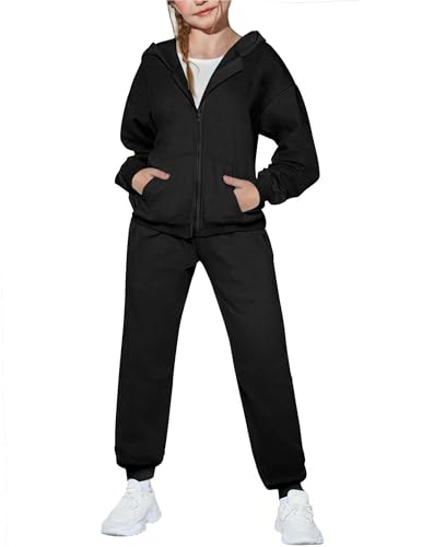 Arshiner Girls 2 Piece Outfits Jogger Sets Zip Up Hoodie Sweatshirts and Sweatpants with Pockets Tracksuits Sweatsuits