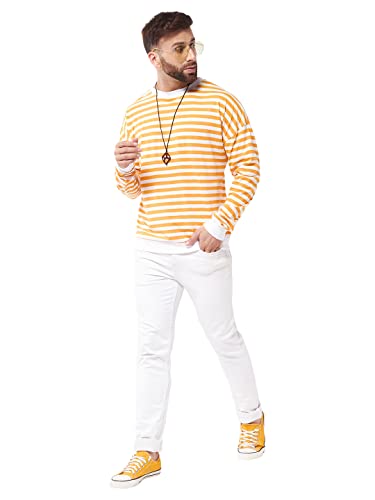 Image of GRITSTONES Men OversizedRound Neck Stripe Drop Shoulder Cotton T-Shirt