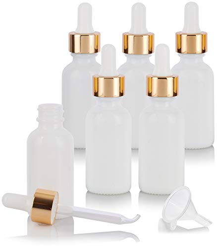 1 oz Opal White Glass Boston Round Bottle with Gold Metal and Glass