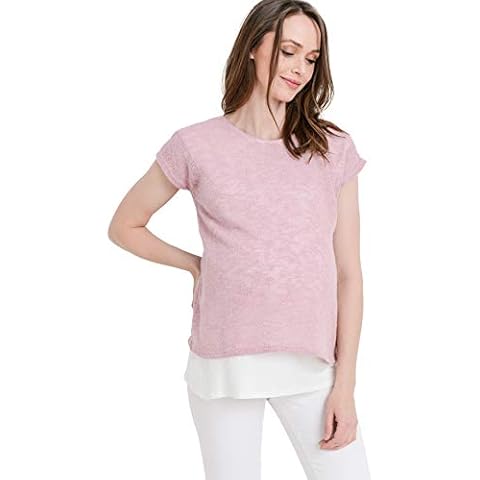 HELLO MIZ Women's Maternity Nursing Tunic Top, Mauve/White, Small Cover