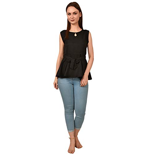 Image of Women's Sleeveless Peplum Top with Waist Tie Belt