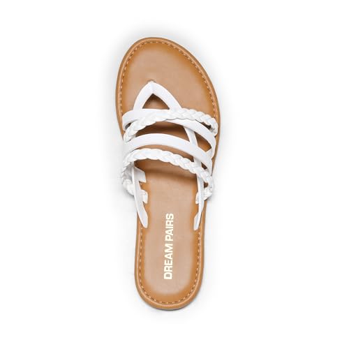 DREAM PAIRS Women's Flip Flops Round Toe Multi Strap lightweight Summer Beach Flat Casual Thong Sandals,Size 11,White,DWUMFF2505