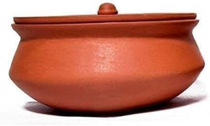 Clay Curd Pot Dahi Dal Kadai Handi Mitti Ke Bartan Curd Bowl with Lid Clay Pot for Cooking & Serving (Brown 6.5 Inc)
