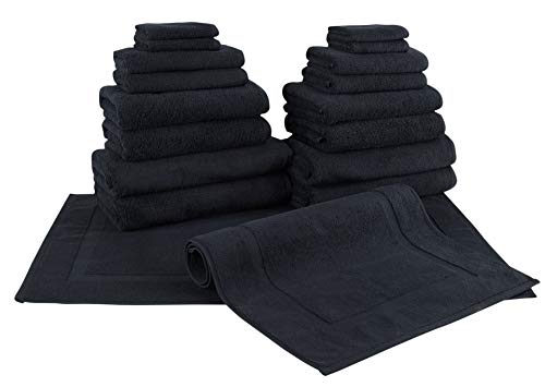 Classic Turkish Towels - 18 Piece Luxury Towel Sets for Bathroom - Soft and Super Absorbent Bath Sheets, Bath Towels, Hand Towels, Washcloths and Bath Mat, Black