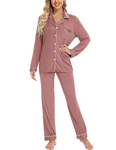 Image of Pjmlifecoco Pajamas Set Long Sleeve Womens Button Down Sleepwear Two Piece Nightwear Soft Pj Lounge Sets S-XXL