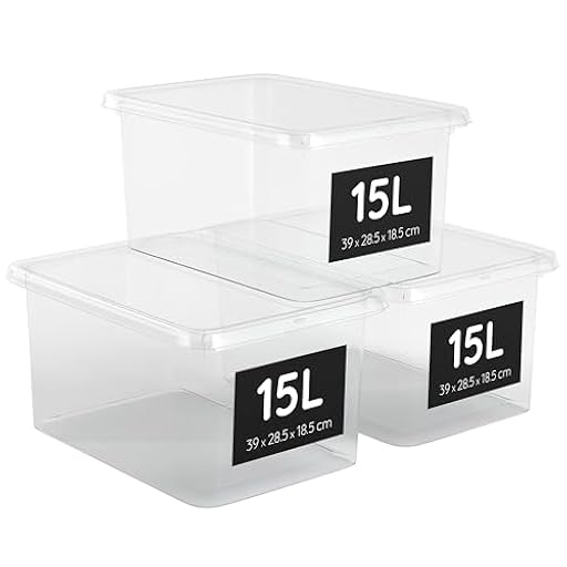 AHIOVA 3 Cajas Almacenaje Plastico 15L con Tapa, Cestas Organizadoras Apilables y 100% Transparentes. Caja Almacenamiento de Click a Presión. Libre de BPA 39x28,5x18,8cm (15 Litros) | Ya disponible en tu tienda friki favorita! En mundofriki.es!