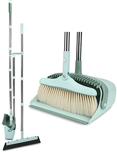 Holulo Ensemble Balai et Pelle à poussière, 3 in 1 Pelle à poussière et Balai à Long Manche 180cm, Pelle et Balayette avec raclette à Eau, Rotatif à 180 Degrés de Balai Cover
