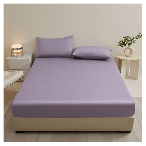 Sábana Bajera Ajustable 100 % Algodón De Fibras Largas, Bolsillo De 30 Cm De Profundidad, Tejido De Satén Refrescante, Sábana Suave Y Transpirable Con 2 Fundas De Almo(Size:1.2×2m,Color:Púrpura)