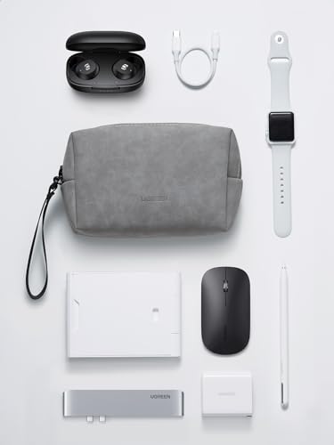 UGREEN Hard Drive Bag, Digital Storage Leather Bag, Electronic Accessories Gadget Organizer Case with Grid Layered, Travel Gear Storage Carrying Sleeve Pouch for USB Cable, Earphones, Power Banks