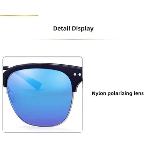 Image of Metal Polarized Sunglasses Men Semi Rimless Frame Wayfarer Sun Glasses Horn Rimmed Shades Driving UV Blocking