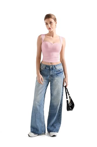 SUUKSESS Women Sweetheart V Neck Backless Tank Tops Double Lined Going Out Crop Tops4