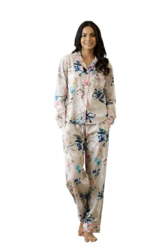 Image of SANSKRUTIHOMES Women's Premium 100% Cotton Printed Night Suit Set | Elegant Full Sleeve Collar Top & Pyjama | Soft & Breathable Premium Loungewear for Women