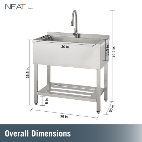 Image of EcoStorage Stainless Steel Utility Sink, Oversized Freestanding Single Bowl Utility Sink, Pull-Out Faucet, Garage, Laundry Room, Business, NSF Certified, 36 inchW x 20 inchD x 50 inchH (NHA-0322)