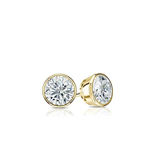 1/4 to 2 Carat Diamond Round Stud Earrings in 14k Yellow or White Gold (H-I, I2-I3, cttw) Bezel Set Screw Back by Diamond Wish4