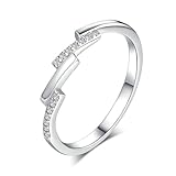 Gualiy Anillos de oro real de 9K/14K/18K para mujer, anillo de compromiso de oro blanco asimétrico con moissanita, ajuste cómodo, talla H 1/2-V 1/2, J 1/2, Oro blanco de 9 quilates, Moissanita