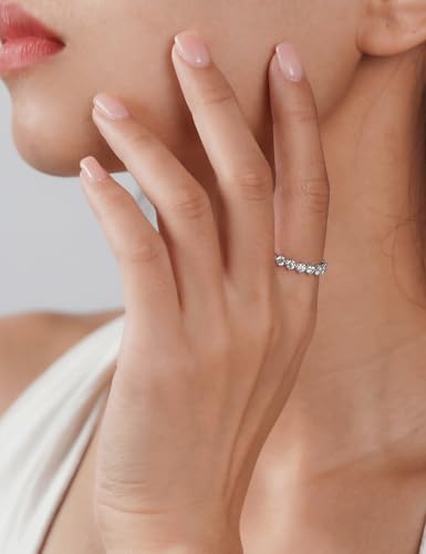 IMOLOVE Moissanite Wedding Bands for Women, Dainty 9 Round Stone Women's Eternity Stackable Rings Everyday Fashion Silver Moissanite Rings for Women with 18K White Gold Plated Size 5-113