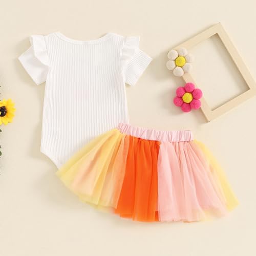 1St Birthday Baby Girl Outfit First Trip Around The Sun Romper Tulle Tutu Skirt Dress One Year Old Birthday Gifts (Sun One Outfit-Yellow, 6-12 Months)4
