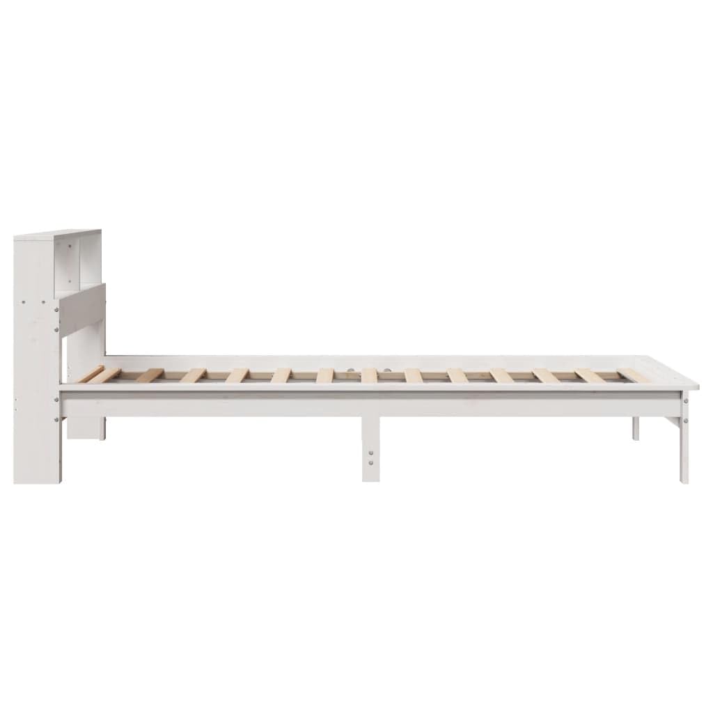 Homgoday Bett mit Regal ohne Matratze, Massivholz, weiß, 75 x 190 cm, mit Stauraum und Bettgestell für Kinder, Jugendliche und Erwachsene, Weiß