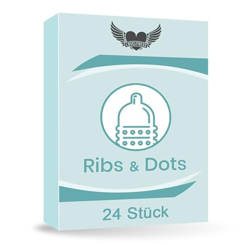 Preservativos con protuberancias fuertes Puntos y costillas - 24 piezas 52 mm Sensación real Película lubricante para relaciones anales extra finas extra húmedas de Lovelyness