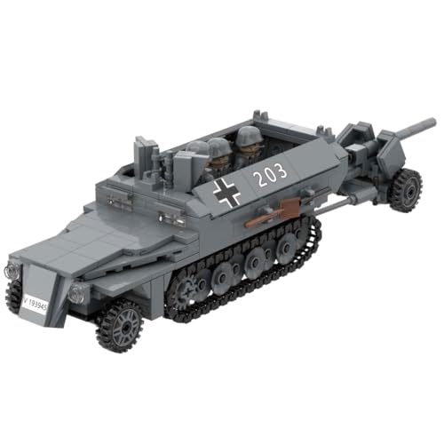 ZGHQHCDRH WW2 Tank Sdkfz251 with Pak40 Anti-Tank Gun Building Blocks Toy German Army Sd.Kfz.251 Military Brick Set WWII