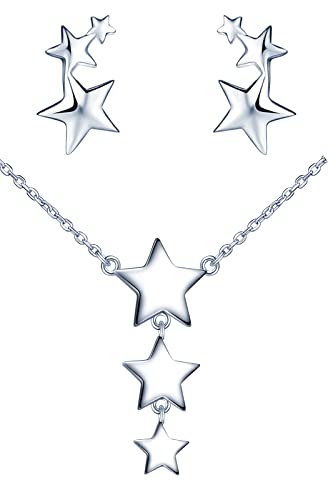 Juegos de joyas de plata 925 para mujer con pendientes de estrellas y collar colgante elegante