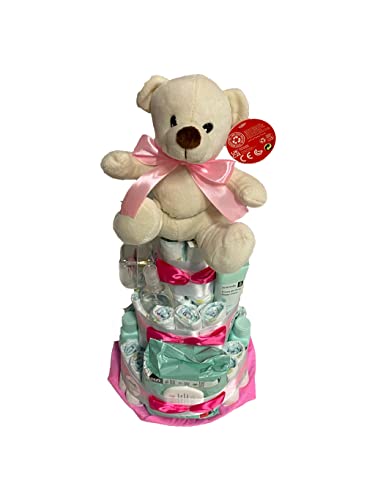 Tarta de pañales DODOT Suavinex rosa con chupete (Talla 2 (3-6 kg))