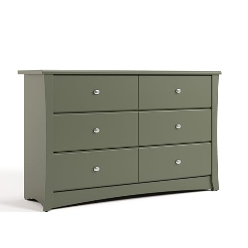 Image of Storkcraft Crescent 6-Drawer Dresser (Olive) – GREENGUARD Gold Certified, Green Dresser for Bedroom, Kids & Nursery Storage Chest, Safety Interlocking Drawers, Pre-Installed Tracks, Kids Chest
