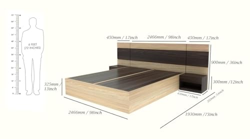 Image of Queen Size Engineered Wood Platform with Striped Designer Headboard Bed and Side Tables with Storage (Walnut Brown /Choco Brown)