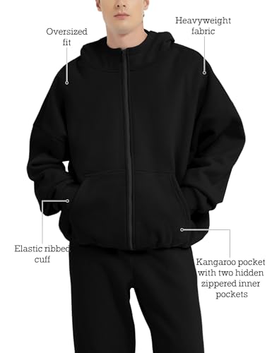 FAIABLE Mens Zip Up Hoodies with Pockets Oversized Sweatshirt Winter Long Sleeve Jackets Fleece Fall Outfits 20252