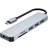 WULAR Hub USB C, 6 en 1 Adaptador USB C Multipuerto Aluminio a 4K 30Hz HDMI, 1 USB 3.0, 2 USB 2.0, Lector de Tarjetas SD/TF...