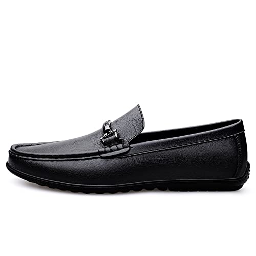 Men's Loafers Penny Loafers Solid Colors Lightweight Leather Flat Heel Lightweight Comfortable Outdoor Slip-ons(Black,10 M US)3