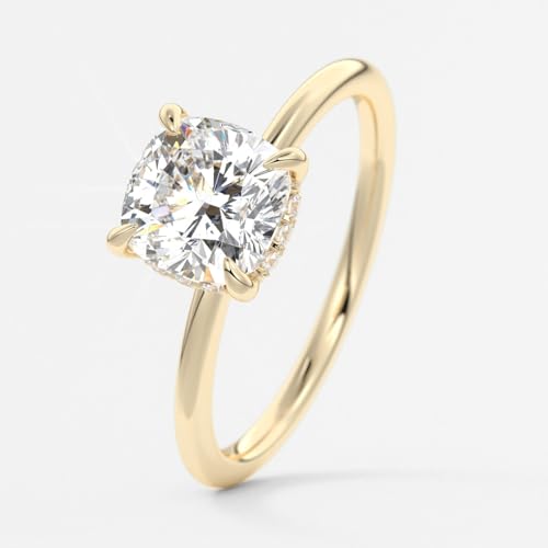 DIAMSLAND Lab Grown Diamond Engagement Ring, Hidden Halo IGI Certified Cushion Cut Diamond | 1–5 Carats | D Color, VS1–VVS2 Clarity | Crafted in 14k or 18k Gold | Choice of Yellow, White, or Rose Gold2