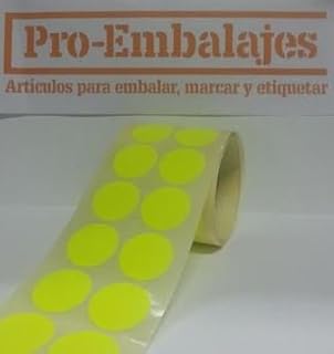 500 Etiquetas adhesivas color amarillo fluor, tamaño 30 mm Ø mm. 1 rollo con 500 etiquetas