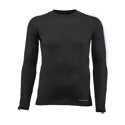 Carhartt Men's Force Lightweight Stretch Grid Base Layer Crewneck Top, Black, Large