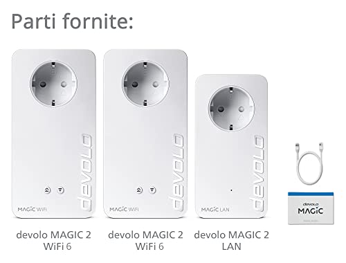 Devolo Magic 2 WiFi 6 Multiroom Kit, adattatore WiFi powerline - fino a 2.400 Mbps, punto d'accesso WiFi Mesh, 4X connessione Gigabit LAN dLAN 2.0, bianco