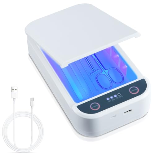 Image of Nail Tool Sterilizer Box Portable with Blue Light,USB Sterilizer Cleaning Box for Nail Salon, Tweezers, Jewelry, Phone, Manicure Tools