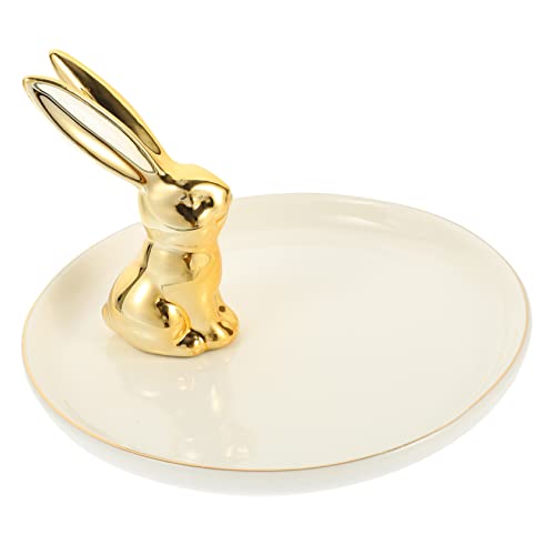 TINEASUR Bandeja De Almacenamiento De Cerámica Forma De Conejo Dorado Plato Para Joyas Organizador De Joyas Para Baño Plato Decorativo Para Baratijas